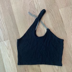 Emma & Sam Black Crop Top with Silver Chain Strap